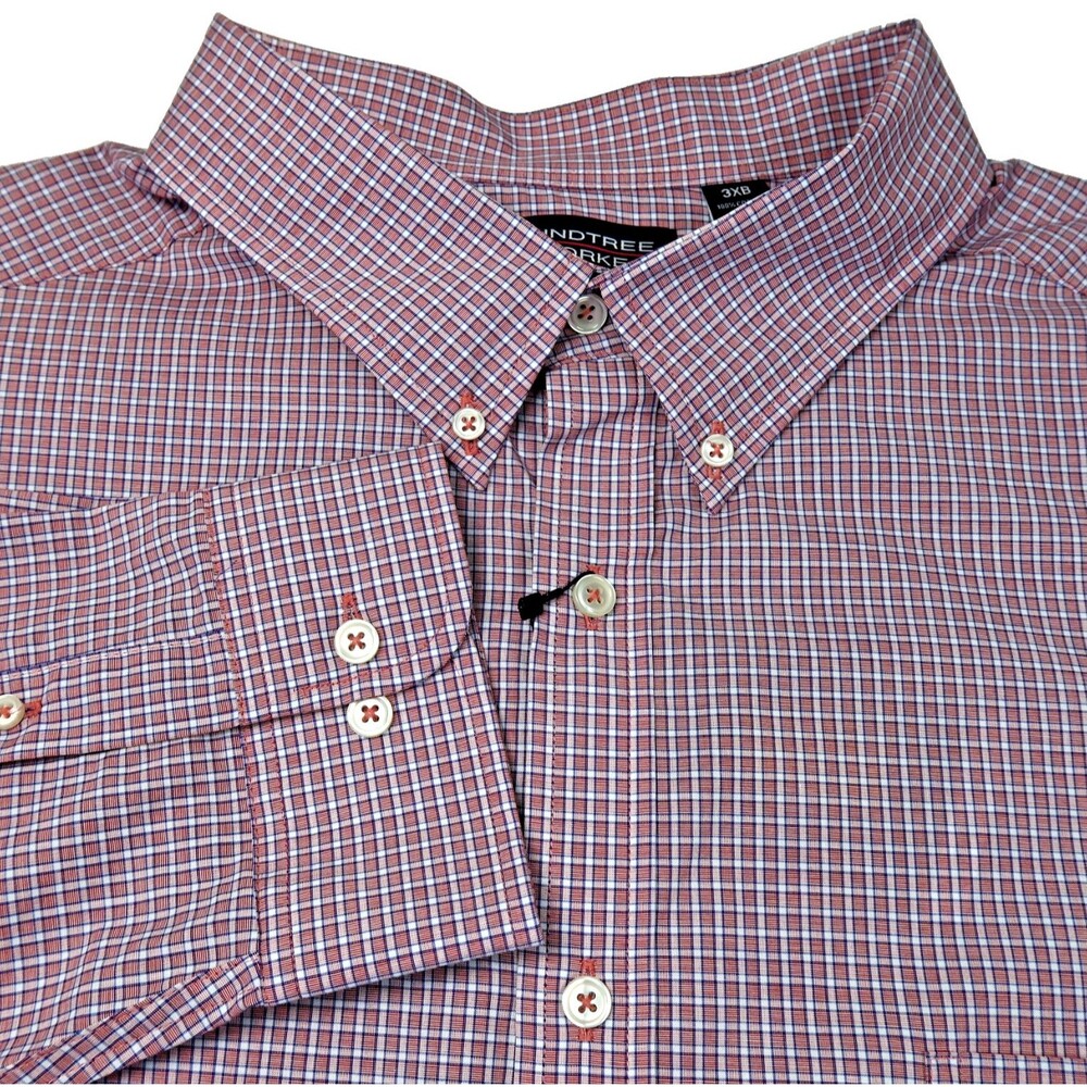 Roundtree Yorke Button Down Dress Shirt Mens Sz 3XB XXXL Big Color: Berry Plaid